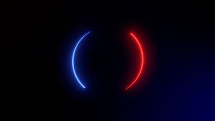  Abstract background with two neon lines of red and blue, moving in a circle in a loop.Glowing neon ring. 4k 60 Fps