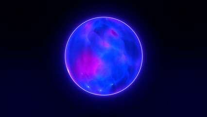  Purple energy glowing sphere futuristic with nebula and star into. Abstract magic pink background.Animated wave energy orb.Seamless loop .4k video design
