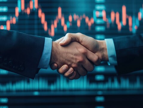 Close-up of business negotiation handshake for partnership growth in corporate financial setting