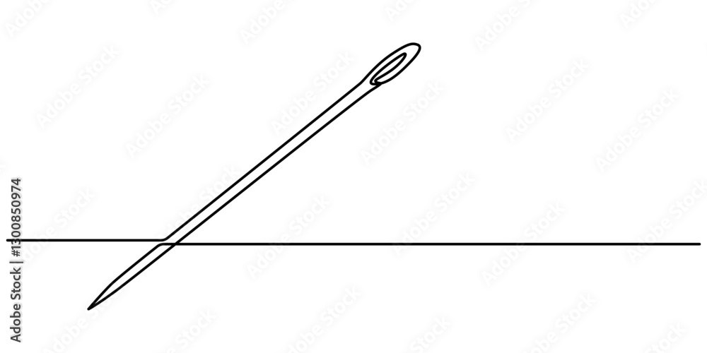 Fototapete sewing needle continuous one line art vector illustration design, continuous line drawing of sewing 