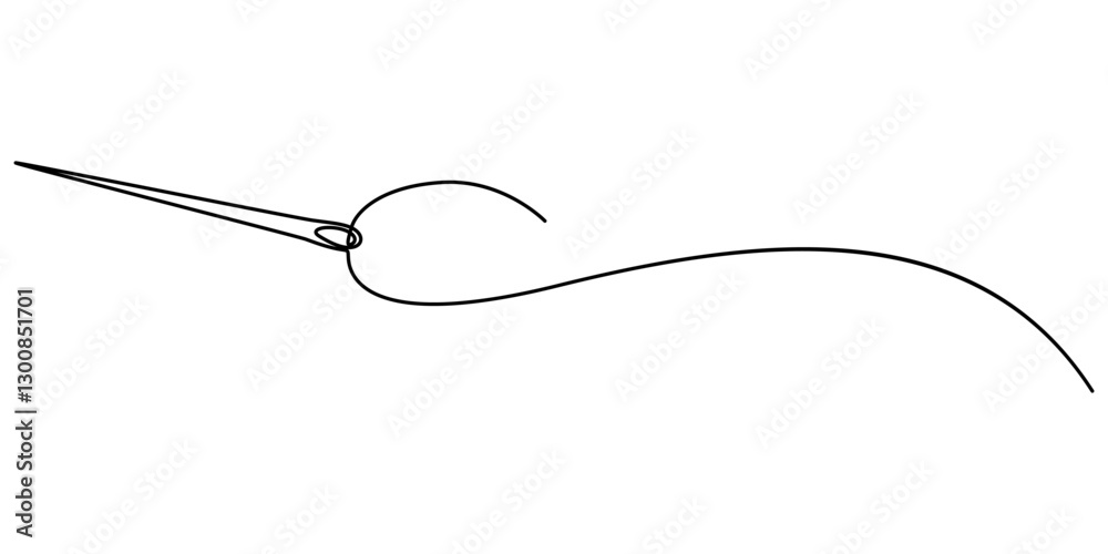 Fototapete sewing needle continuous one line art vector illustration design, continuous line drawing of sewing 