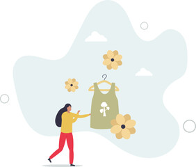 buying recycling eco friendly clothes and textile consciously. Conscious consumption, slow fashion and responsible shopping concept.flat character life .