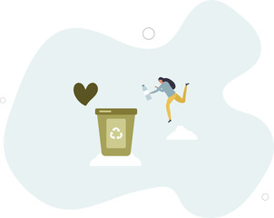 collecting plastic trash into garbage bin. Character sorting the garbage. Plastic pollution problem concept.flat character life .