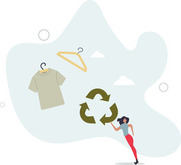 Fototapeta premium eco shopping concept. woman posing with hanger.flat character life .