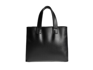 A black leather handbag placed centrally on a solid white background, isolated in PNG format, perfect for fashion, retail, and lifestyle designs.

