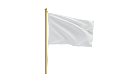 A white flag waving on a gold pole a blank canvas for your design a symbol of surrender or truce a clean and simple image perfect for backgrounds or presentations
