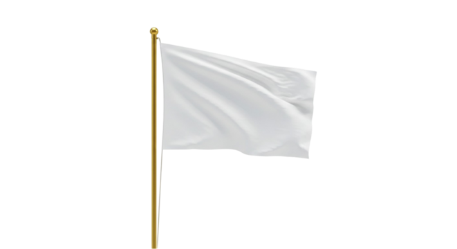 A white flag waving on a gold pole a blank canvas for your design a symbol of surrender or truce a clean and simple image perfect for backgrounds or presentations
