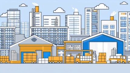Fototapeta premium Pixel Art Cityscape Industrial Buildings and Transportation