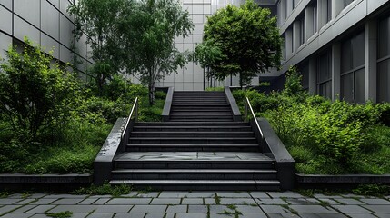 Urban Oasis: Stone Steps Amidst Lush Greenery AI Generated
