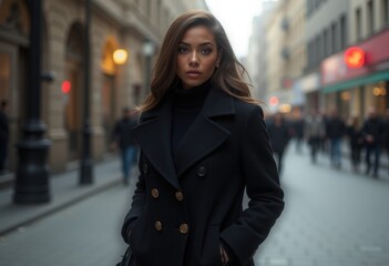 Obraz premium Woman in Black Double-Breasted Pea Coat