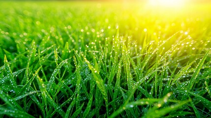 Fototapeta premium of freshly grown wheat stalks with dew drops clinging to the tips, capturing the essence of a cool morning in a lush, fertile field. close-up, wheat stalks, dew drops, morning, fresh, lush, 