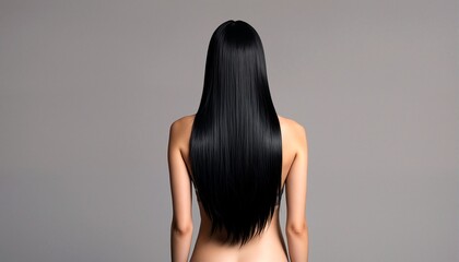 Long black hair on a nude woman.
