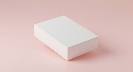 Elegant white packaging box levitating against a pastel pink backdrop