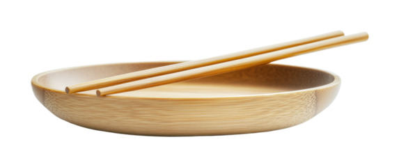 Minimalist bamboo bowl with chopsticks ideal for serving Asian cuisine and enhancing dining experiences in modern settings, cut out