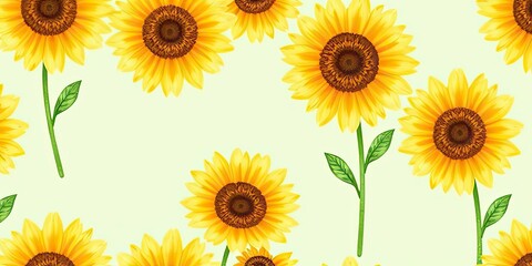 Obraz premium Bright Yellow Sunflowers Floral Pattern Summer Background