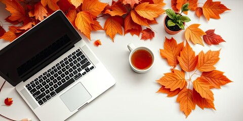 Autumn Cozy Workspace Laptop Tea Leaves