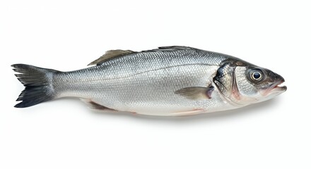 Obraz premium Fresh European Seabass Isolated on White Background Ready for Cooking