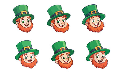 Set of Leprechaun Face Elements with Varied Expressions for St. Patrick's Day	