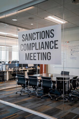 Sanctions compliance meeting being held in modern office setting during working hours