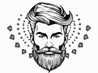 Fashionable Male Hairstyle and Beard Graphics
