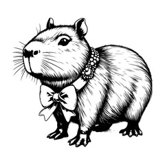 Cute cartoon kawaii capybara. Animals funny characters. Hand drawn. Line. Vector illustration. Isolated on white background