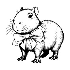 Cute cartoon kawaii capybara. Animals funny characters. Hand drawn. Line. Vector illustration. Isolated on white background