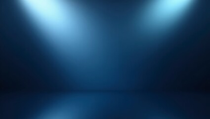 Two focused spotlights illuminate a textured gradient blue background in a serene studio setting.