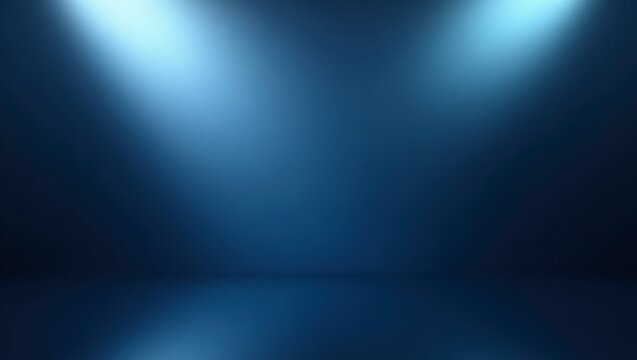 Two focused spotlights illuminate a textured gradient blue background in a serene studio setting.