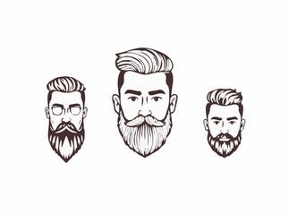 Contemporary Beard and Haircut Outline Icons