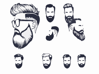 Chic Men's Hairstyle and Beard Silhouettes