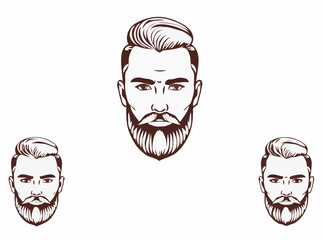 Sleek Hair and Beard Line Art Vector Set