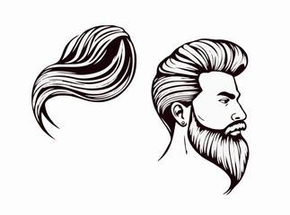 Sleek Hair and Beard Line Art Vector Set