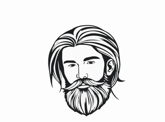 Sleek Hair and Beard Line Art Vector Set