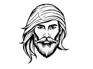 Sleek Hair and Beard Line Art Vector Set