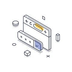 Concept of data protection. It features visual elements like a secure browser interface, symbolizing security and privacy in digital environments. Modern isometric line art vector illustration