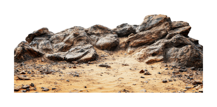 Rocky terrain with sand highlighting natural ruggedness and texture for outdoor exploration or adventure themes, cut out