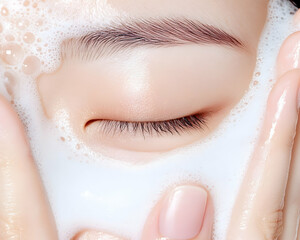 Woman cleansing face, close-up (1)