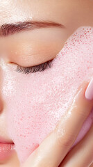 Woman cleansing face, close-up