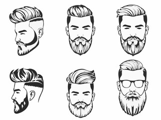 Modern Hairstyle and Beard Designs Set