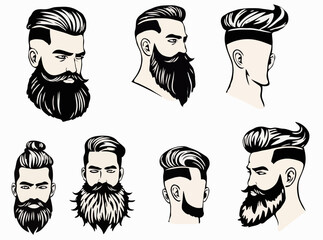 Modern Hairstyle and Beard Designs Set