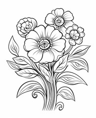 Coloring for children and adults, flowers.