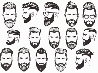Variety of Stylish Haircuts and Beards Set