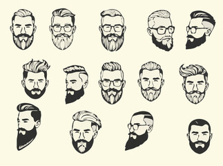 Variety of Stylish Haircuts and Beards Set