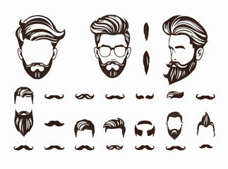 Fashionable Hairstyle and Beard Elements Bundle