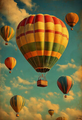 Obraz premium Flying balloons in the sky, vintage style.
