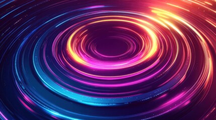 Vibrant Circular Motion Design with Neon Colors and Dynamic Light Patterns Showing Spiraling Energy