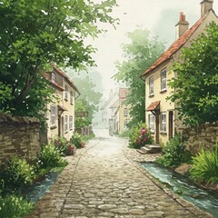 Fototapeta premium Cobblestone Street in a Quiet Village
