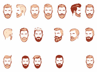 Diverse Men's Haircuts and Beard Shapes Set