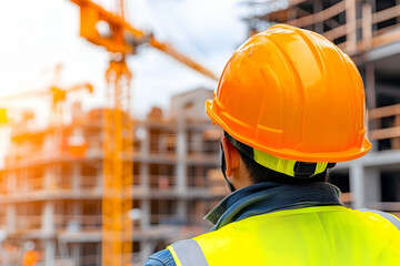 Worker surveys construction site