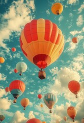 Obraz premium Flying balloons in the sky, vintage style.